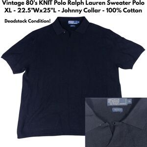Vintage 80s Polo Ralph Lauren Knit Johnny Collar Sweater Polo XL Black Deadstock